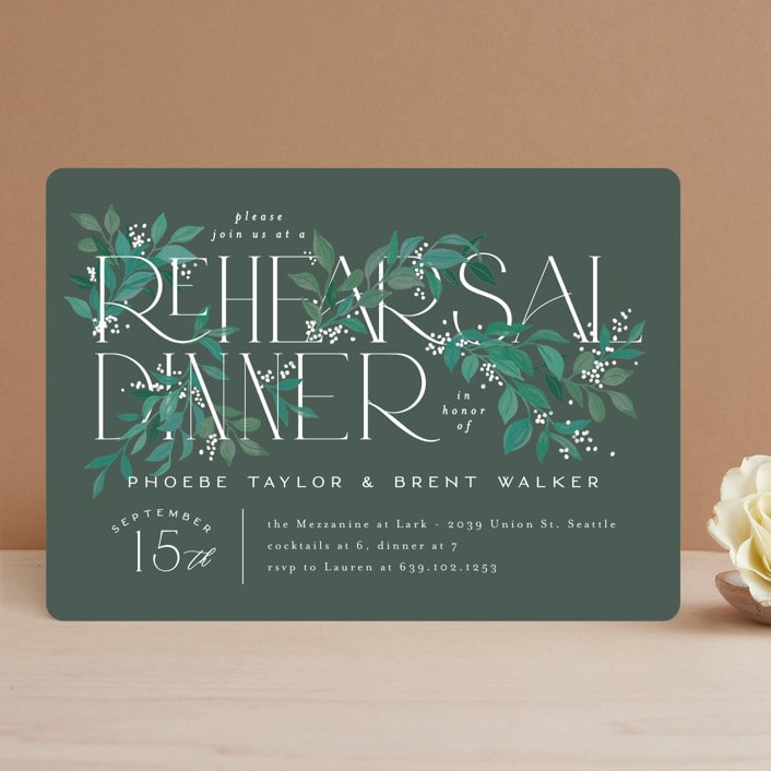 "Stacked Type" - Rehearsal Dinner Invitations in Sage by Alethea and Ruth - Front