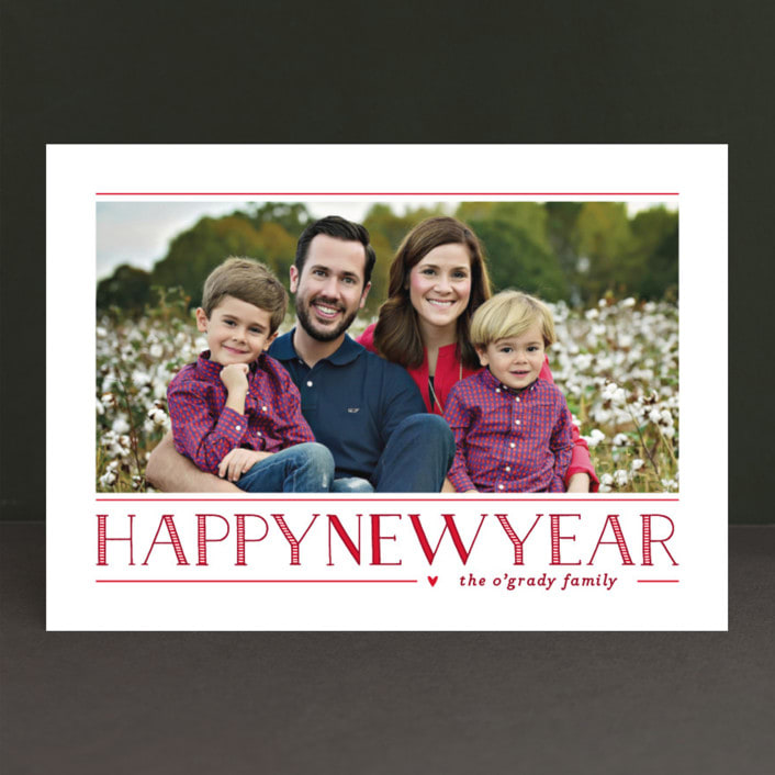 "Love Peace Cheer" - Retired Holiday Cards in Crimson by Lauren Chism - Front