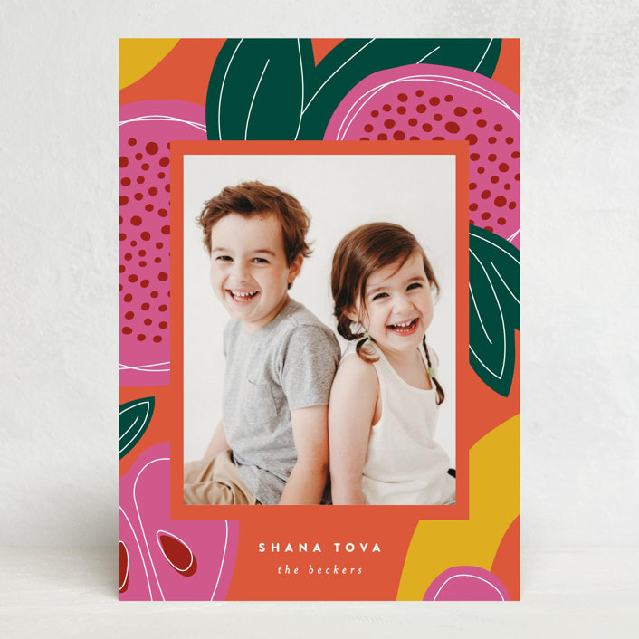 "Fruitful Celebration" - Rosh Hashanah Cards in Apricot by Jessica Corliss - Front