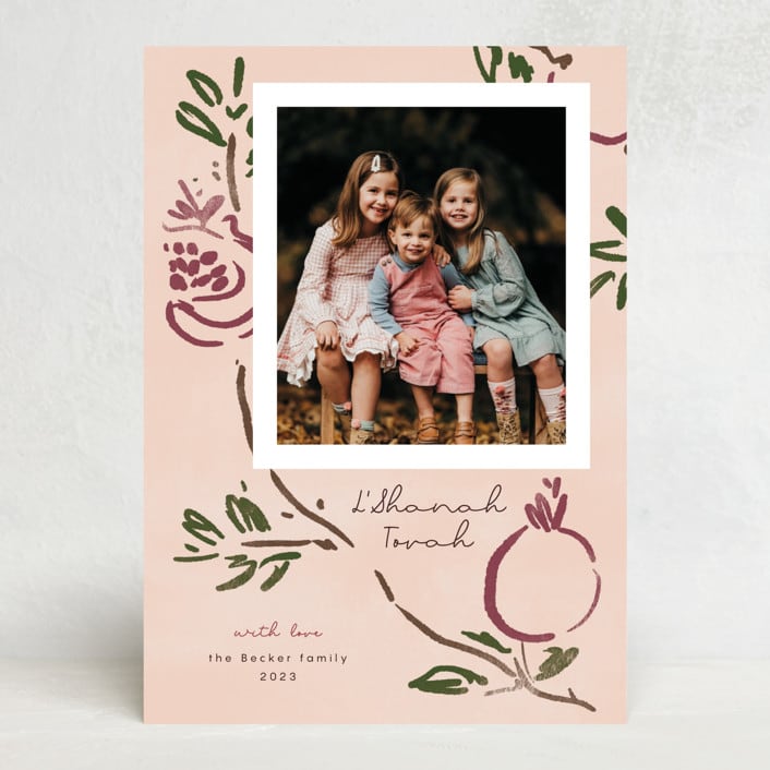 "Painted Pomegranate" - Rosh Hashanah Cards in Petal by Emily Sabol Goss - Front