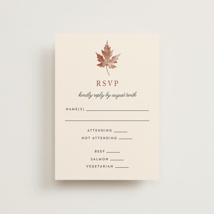 "Leaf Print" - RSVP Postcards in Rust by Katharine Watson - Front