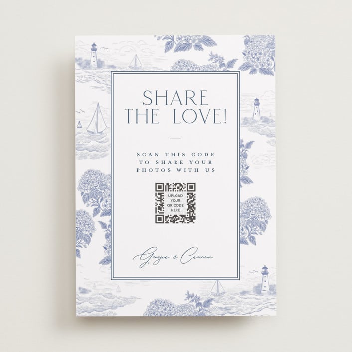 "Coastal Toile" - Reception Signs in Periwinkle by Jenna Holcomb - Front