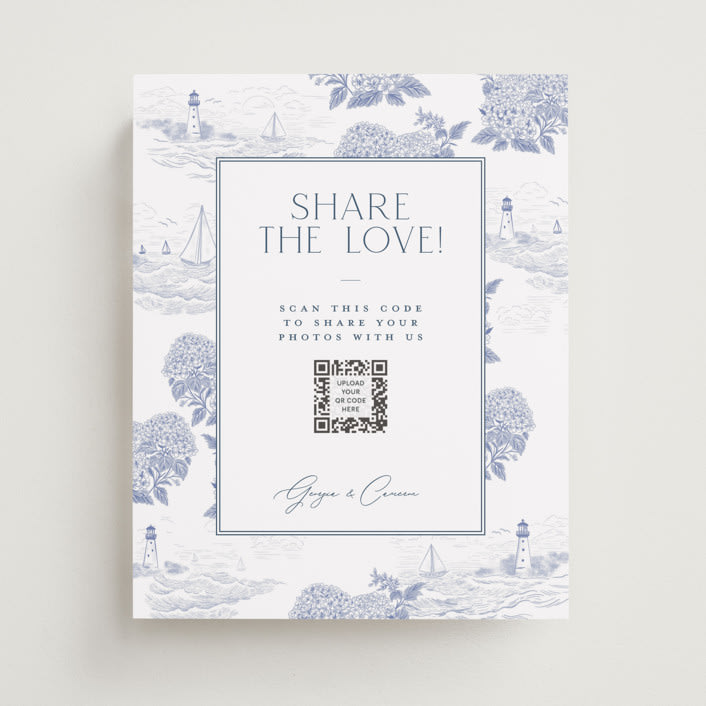 "Coastal Toile" - Reception Signs in Periwinkle by Jenna Holcomb - Front