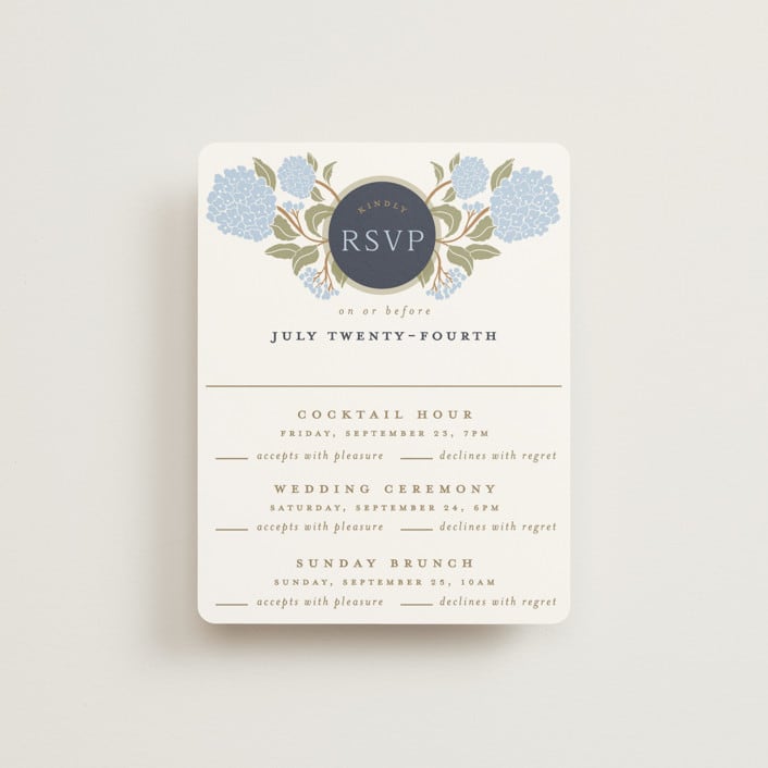 "Hydrangea Garden" - Multi-Event RSVP Cards in Navy by Susan Zinader - Front