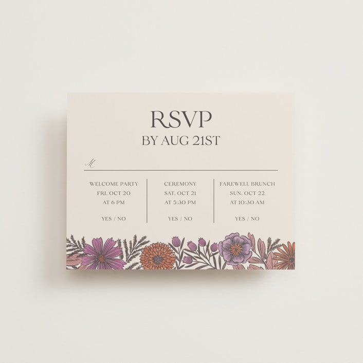 "Fleur" - Multi-Event RSVP Cards in Sangria by Jen Owens - Front