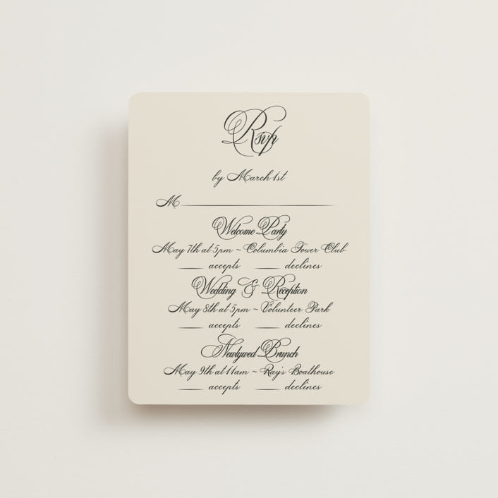 "Old Fashioned" - Multi-Event RSVP Cards in Night by Ani Somi - Front
