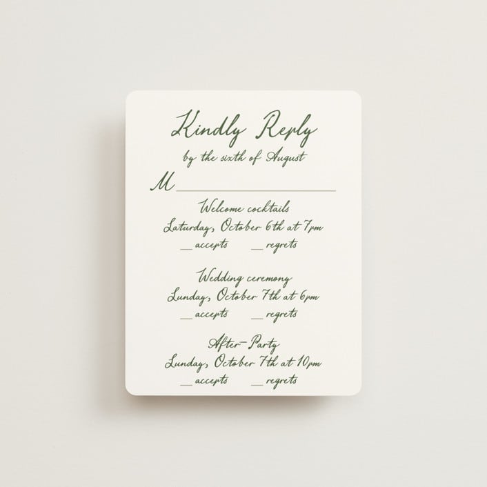 "Handwritten" - Multi-Event RSVP Cards in Moss by Cass Loh - Front