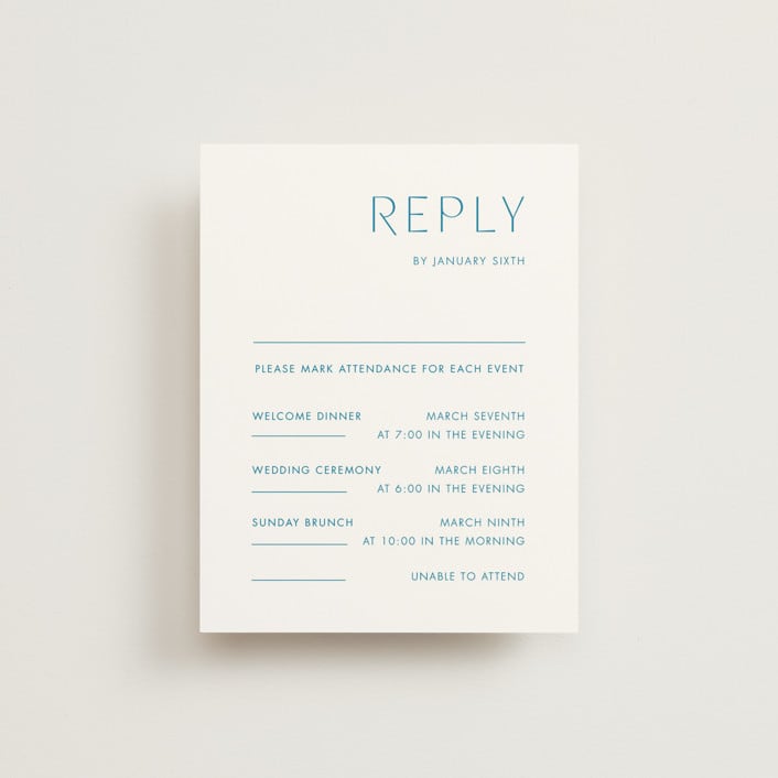 "Juniper" - Multi-Event RSVP Cards in Capri by Blustery August - Front