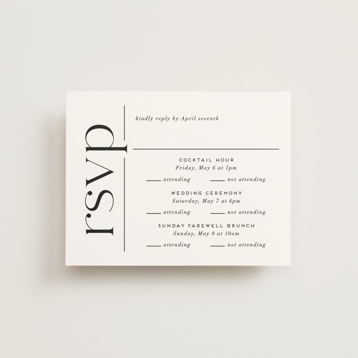 "Split Line" - Multi-Event RSVP Cards in Black Tie by Amy Payne - Front