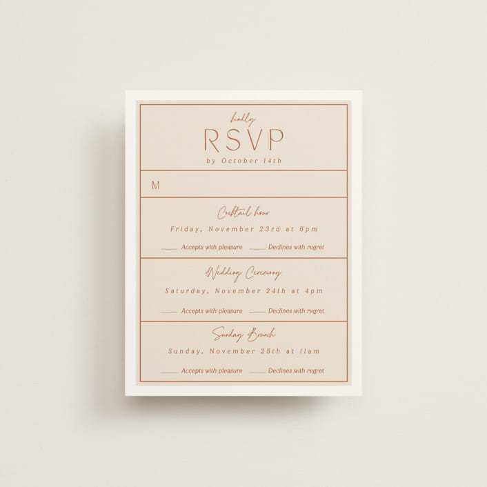 "Modern Ticket" - Multi-Event RSVP Cards in Rust by Alethea and Ruth - Front