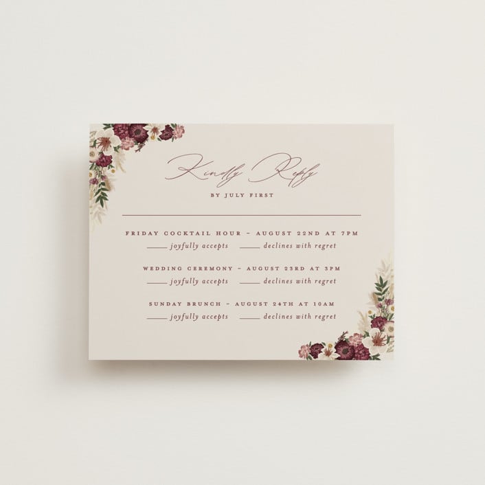 "Dried Floral Wreath" - Multi-Event RSVP Cards in Cabernet by Erin Deegan - Front