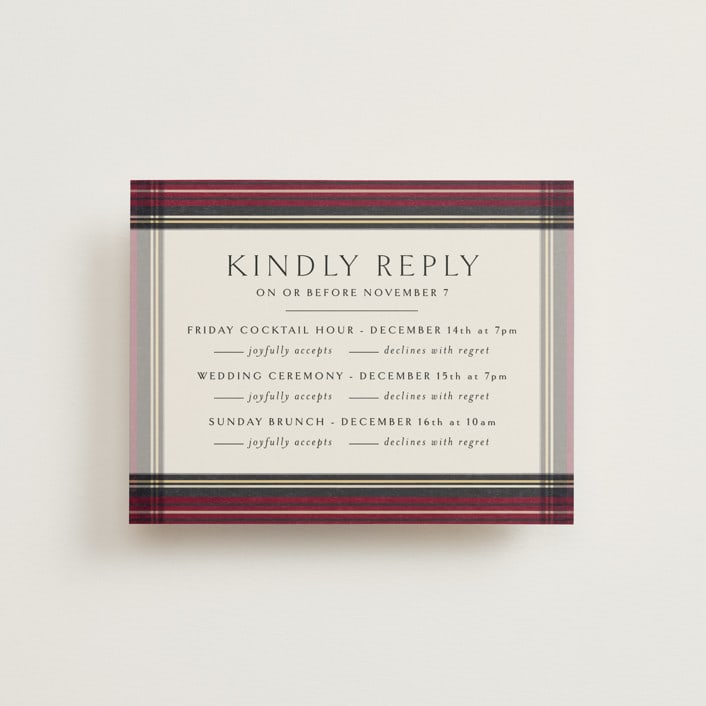 "Holiday Tartan" - Multi-Event RSVP Cards in Cranberry by Erin Deegan - Front