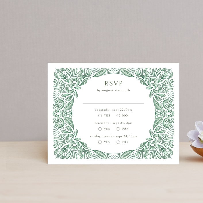 "Ornate" - Multi-Event RSVP Cards in Sage by Jen Owens - Front