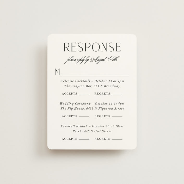 "Grand Scale" - Multi-Event RSVP Cards in Caviar by Olivia Raufman - Front