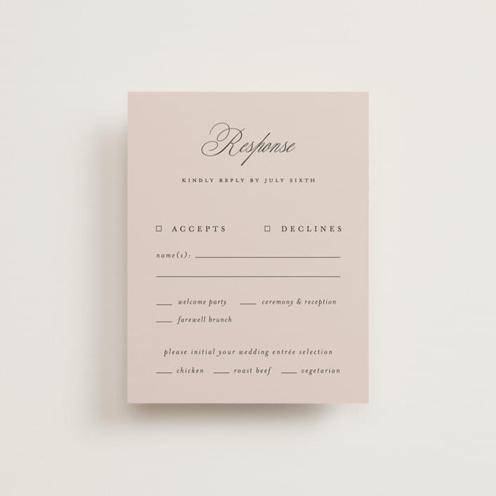 "Arch Monogram" - Multi-Event RSVP Cards in Dusty Rose by Kelly Schmidt - Front