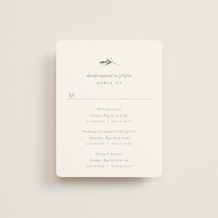 "Soft Sprigs" - Multi-Event RSVP Cards in Champagne by Jennifer Postorino - Front