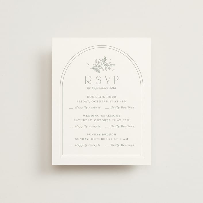 "Simple Crest" - Multi-Event RSVP Cards in Sage by Kristen Smith - Front