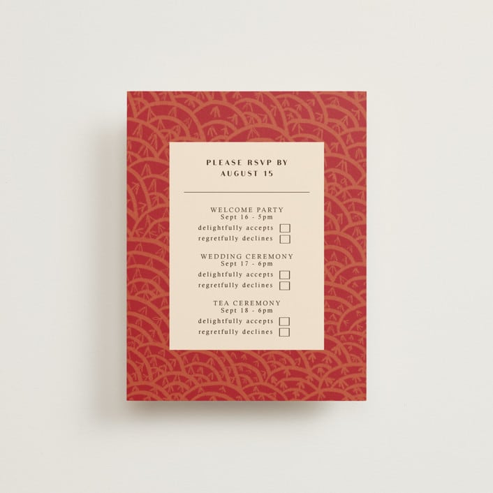 "Mizu Pattern" - Multi-Event RSVP Cards in Ruby by Kanika Mathur - Front