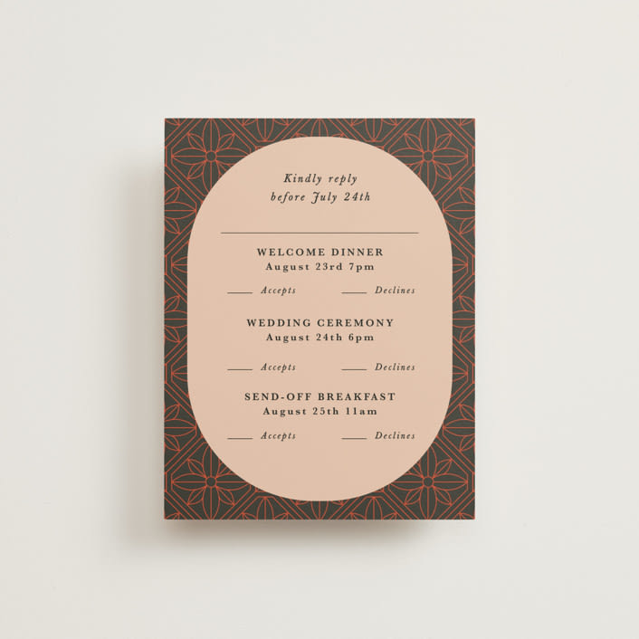 "Japanese Fabric" - Multi-Event RSVP Cards in Persimmon by Becky Nimoy - Front