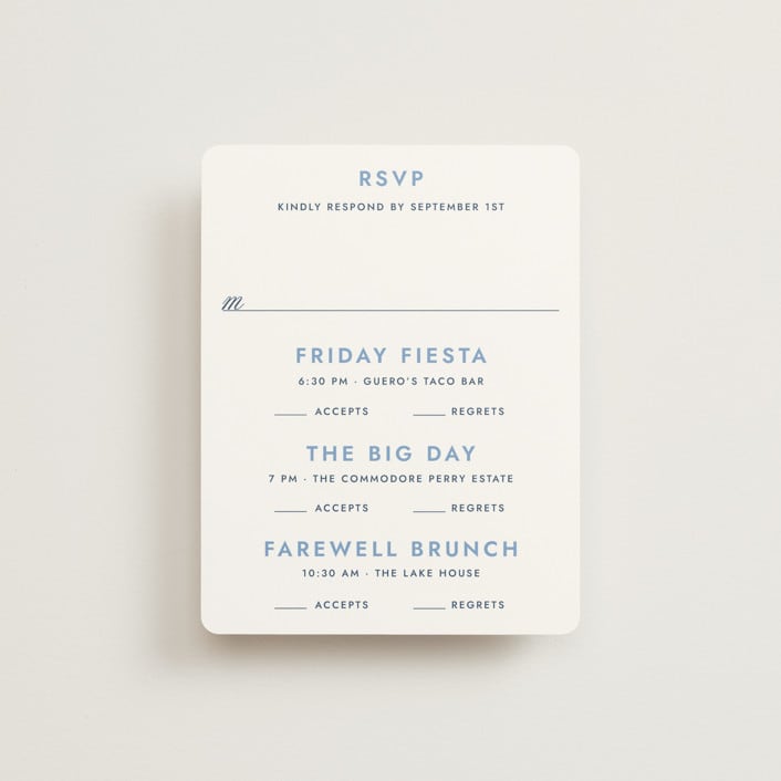 "Montauk" - Multi-Event RSVP Cards in Blue Bell by Megan Davis - Front