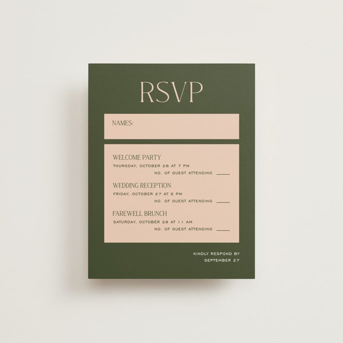 "Martini" - Multi-Event RSVP Cards in Olive by Pixel and Hank - Front
