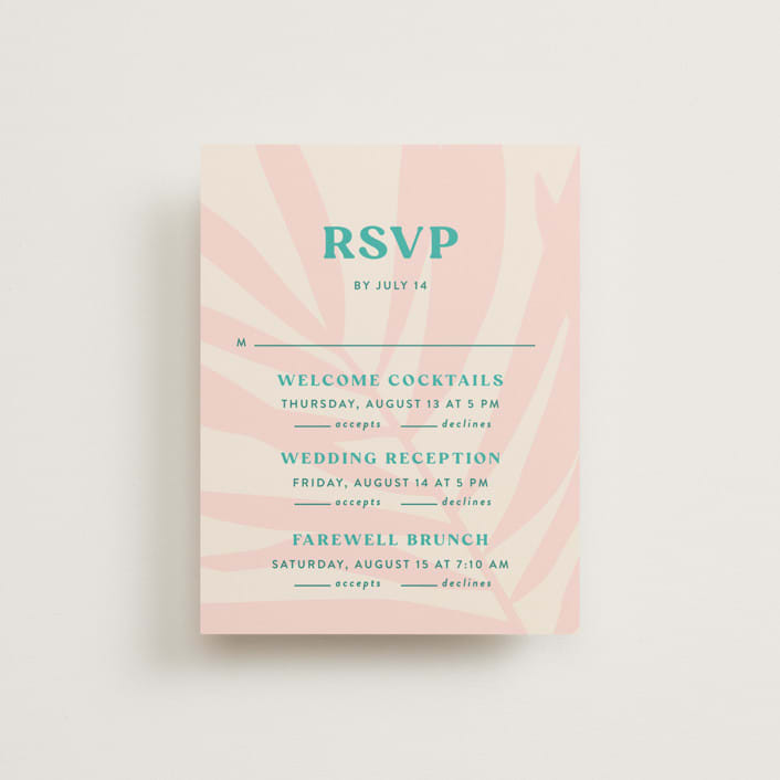 "The Palm" - Multi-Event RSVP Cards in Flamingo by Pixel and Hank - Front