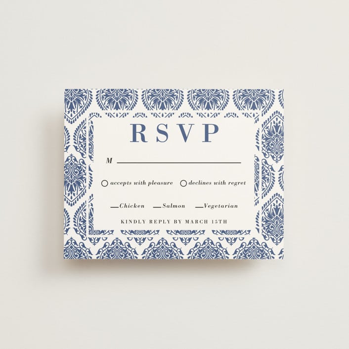 "Calcutta Stamp" - RSVP Cards in Azure by Oma N. Ramkhelawan - Front