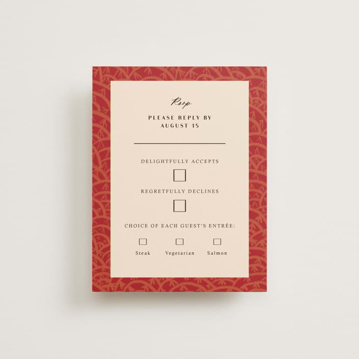 "Mizu Pattern" - RSVP Cards in Ruby by Kanika Mathur - Front