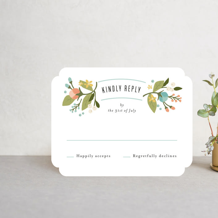 "Floral Ampersand" - RSVP Cards in Sea Breeze by Jennifer Wick - Front