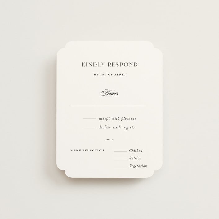 "Classic & Timeless" - RSVP Cards in Obsidian by Lucrecia Caporale - Front