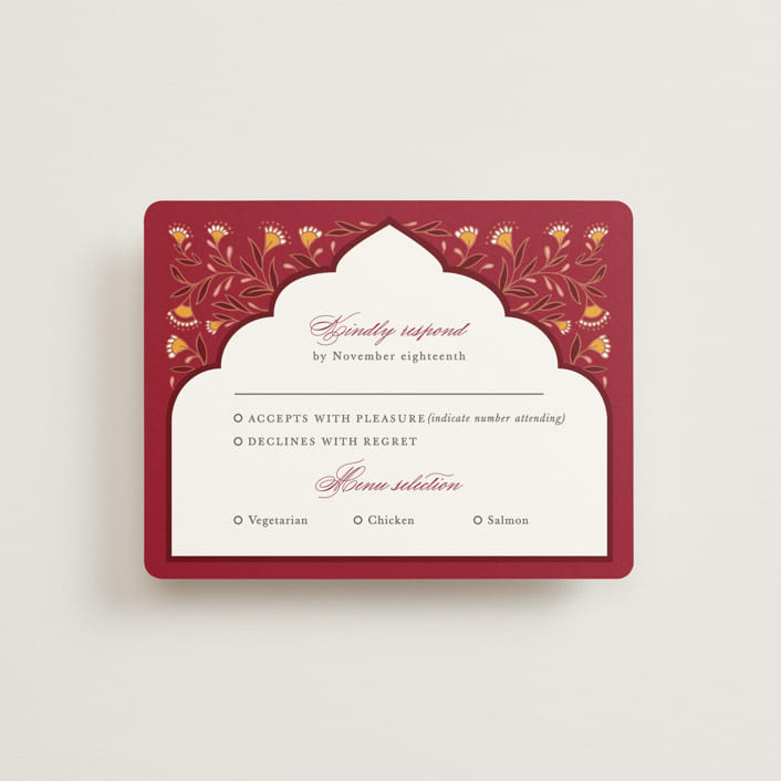 "Jaipur" - RSVP Cards in Ruby by Mansi Verma - Front