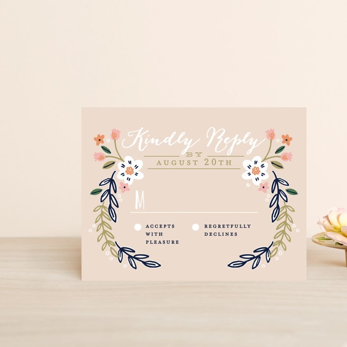 "Wildflower Crest" - RSVP Cards in Navy by Alethea and Ruth - Front