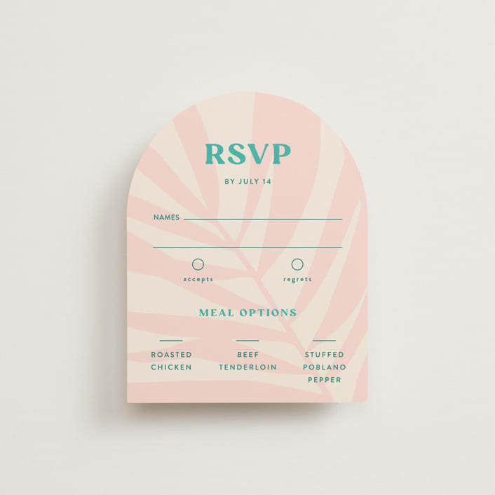 "The Palm" - RSVP Cards in Flamingo by Pixel and Hank - Front