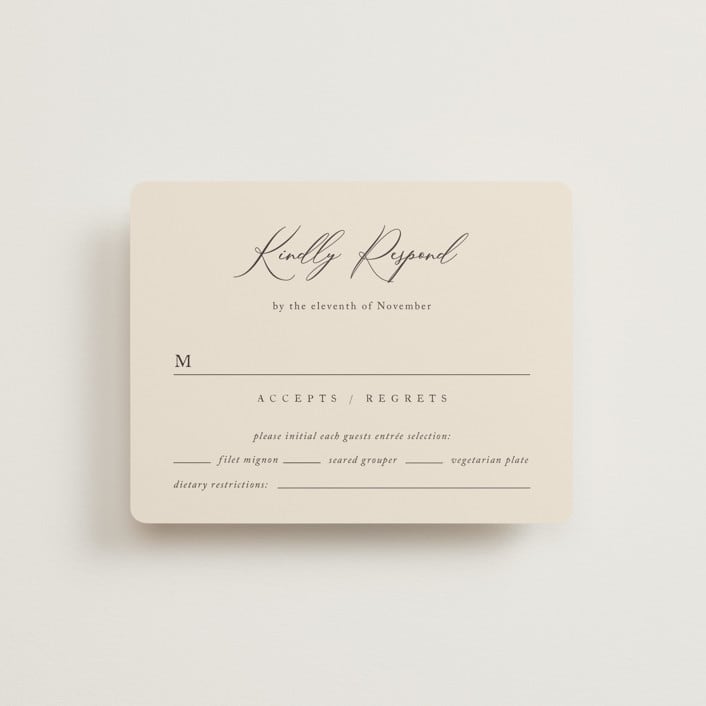 "Love Story" - RSVP Cards in Mocha by Jennifer Postorino - Front