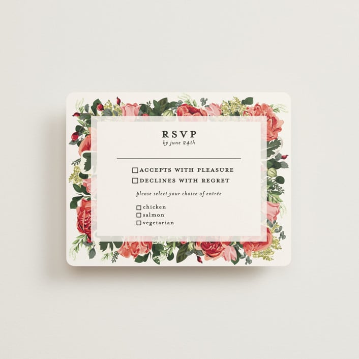 "Peonies Forever" - RSVP Cards in Coral by Susan Moyal - Front