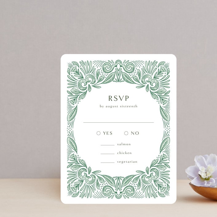 "Ornate" - RSVP Cards in Sage by Jen Owens - Front