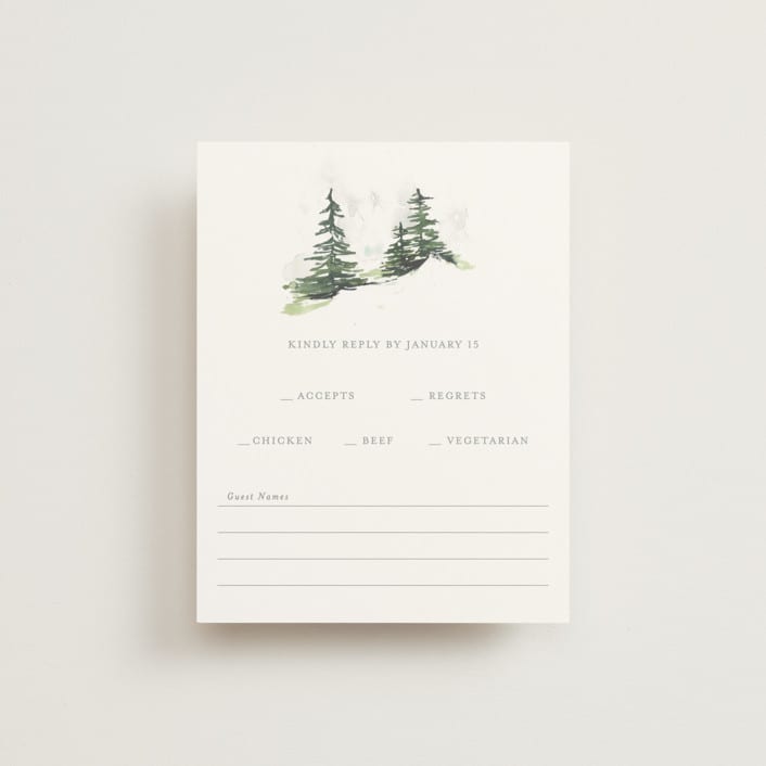 "On the Slopes" - RSVP Cards in Fog by Mere Paper - Front