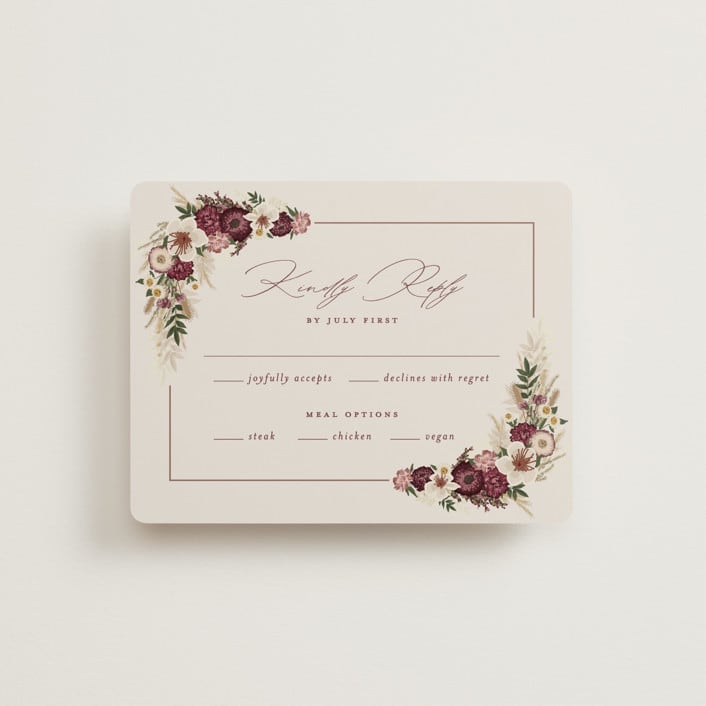 "Dried Floral Wreath" - RSVP Cards in Cabernet by Erin Deegan - Front