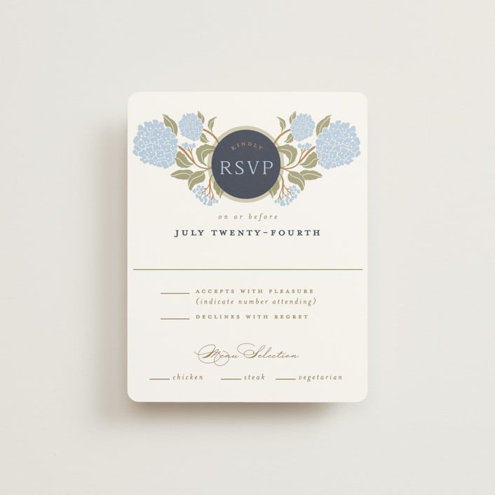 "Hydrangea Garden" - RSVP Cards in Navy by Susan Zinader - Front