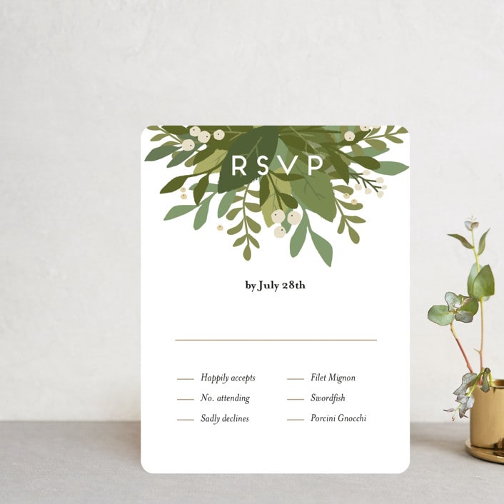 "Laurel of Greens" - RSVP Cards in Midnight by Jennifer Wick - Front