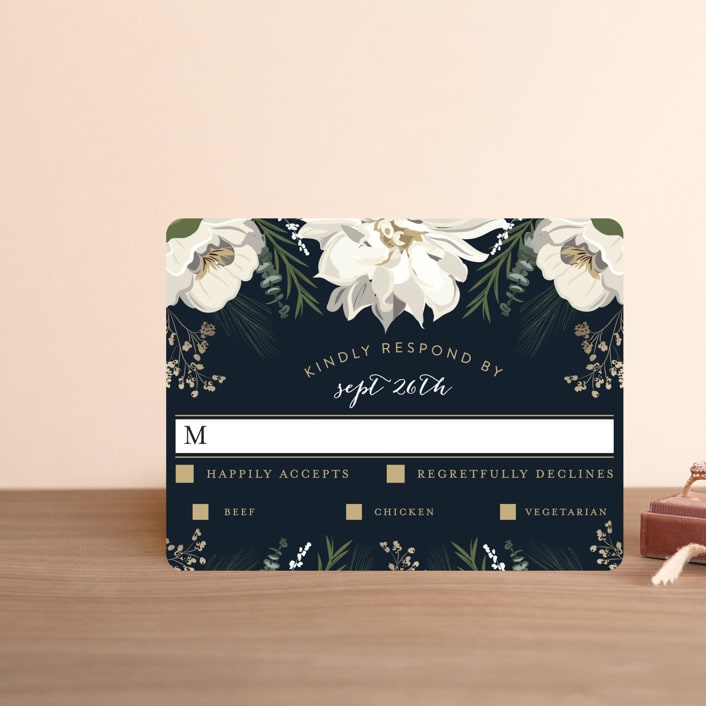 "Peonies & Berries" - RSVP Cards in Winter White by Susan Moyal - Front