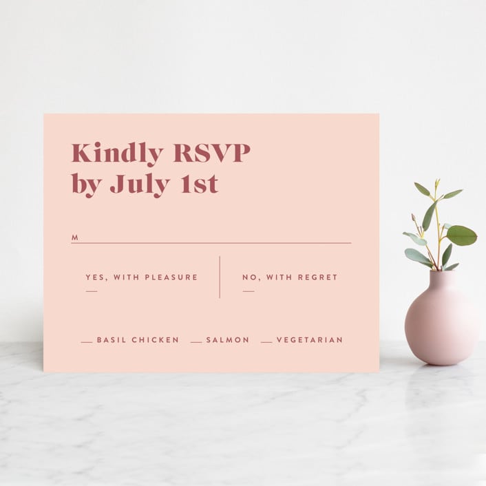 "Headline" - RSVP Cards in Rust by Melissa Egan of Pistols - Front