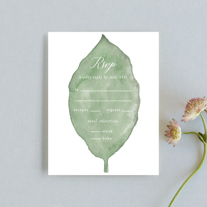 "Painted Leaf" - RSVP Cards in Leaf by Katharine Watson - Front