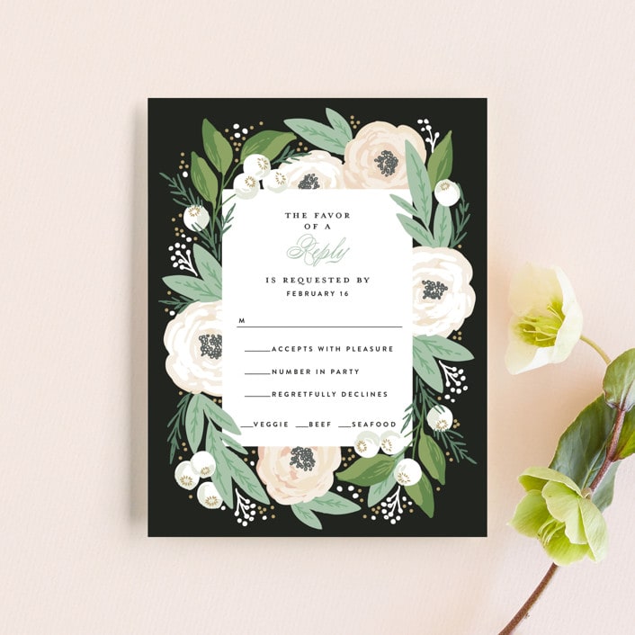 "Blooming Bouquet" - RSVP Cards in Charcoal by Alethea and Ruth - Front
