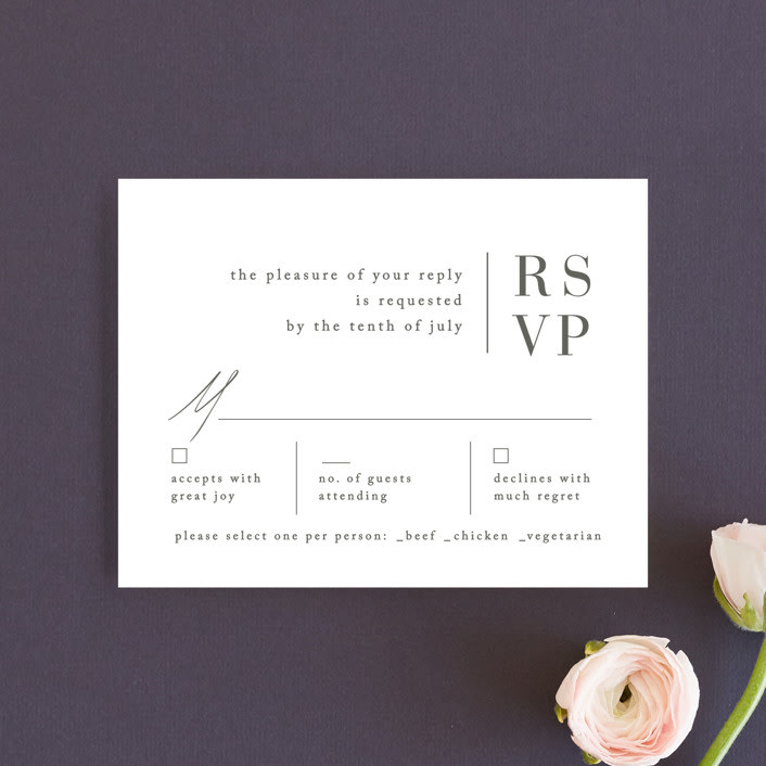 "Stacked date" - RSVP Cards in Cotton by Amy Kross - Front