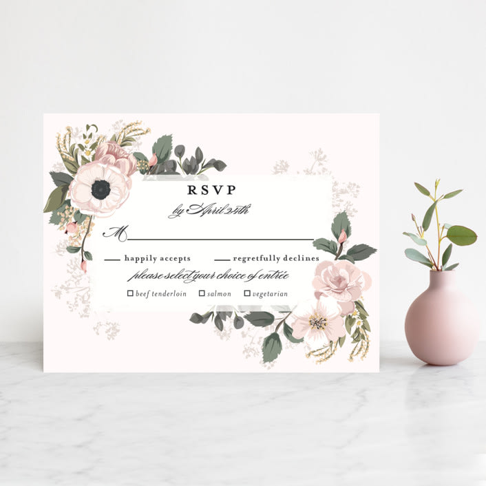 "Spring Botanicals" - RSVP Cards in Blush by Susan Moyal - Front