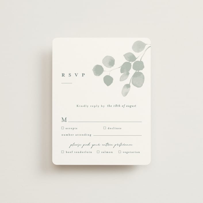 "Silver Dollar Eucalyptus" - RSVP Cards in Silver Dollar by Shannon Chen of Four Wet Feet Studio - Front
