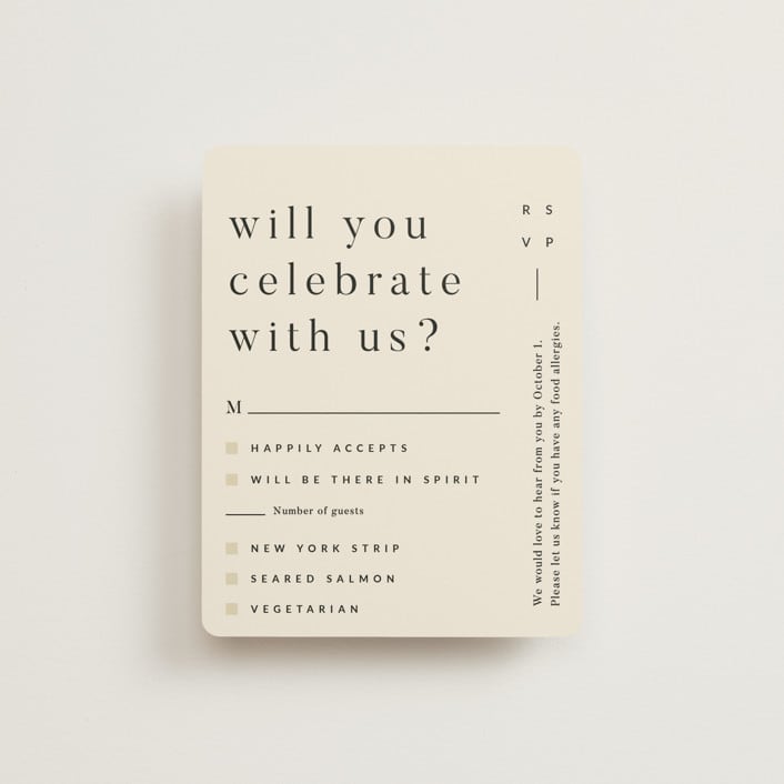 "Lineup" - RSVP Cards in Latte by Jennifer Lew - Front