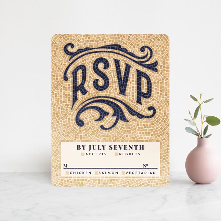 "Mosaic" - RSVP Cards in Navy by GeekInk Design - Front
