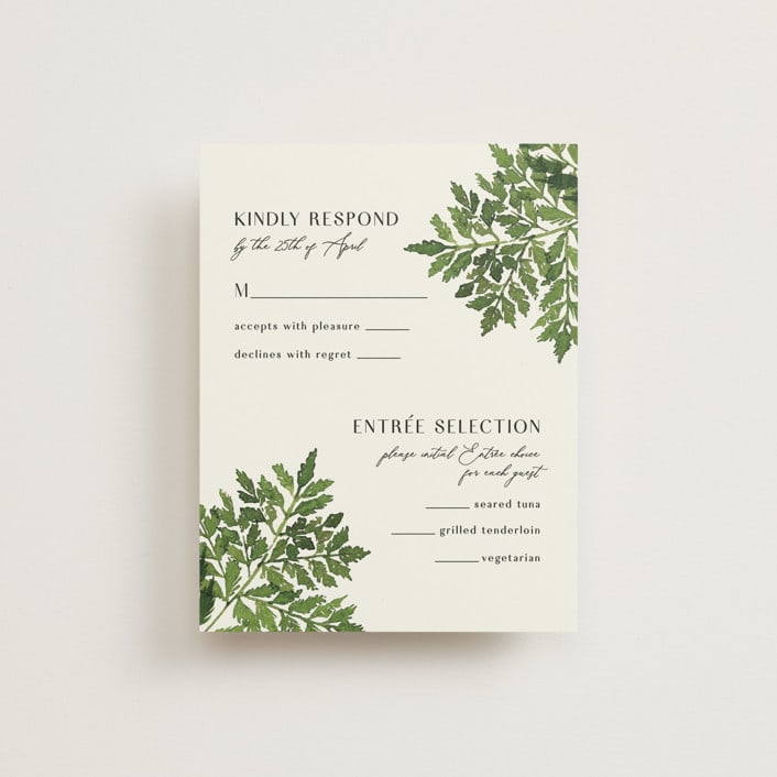 "Tropical Vows" - RSVP Cards in Jade by Chris Griffith - Front